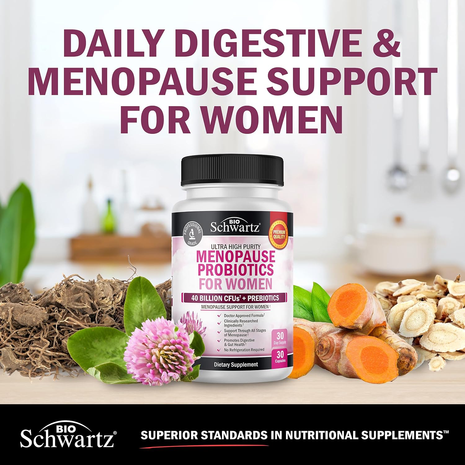 BioSchwartz Menopause Probiotic and Prebiotic Supplement for Women - Digestive Enzymes Included - 1 Month Supply