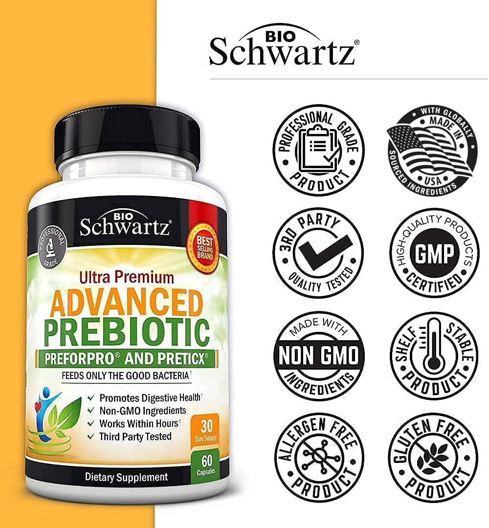 BioSchwartz Probiotic and Prebiotic Bundle - 65 Billion CFU Daily Probiotic & Gut Health Supplement for 1 Month