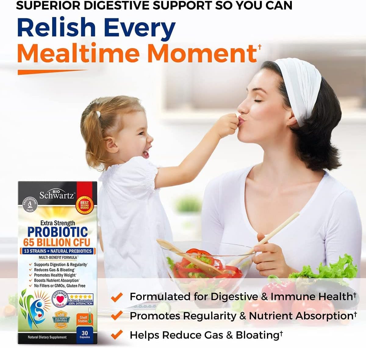 BioSchwartz Probiotic and Prebiotic Bundle - 65 Billion CFU Daily Probiotic & Gut Health Supplement for 1 Month