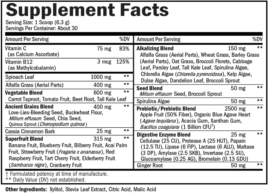 BioSchwartz Super Greens Powder Superfood with Probiotics, Prebiotics, and Digestive Enzymes - 43 Green Superfoods Including Chlorophyll, Bilberry, Chlorella, and Spirulina - Delicious Taste - 30 Servings