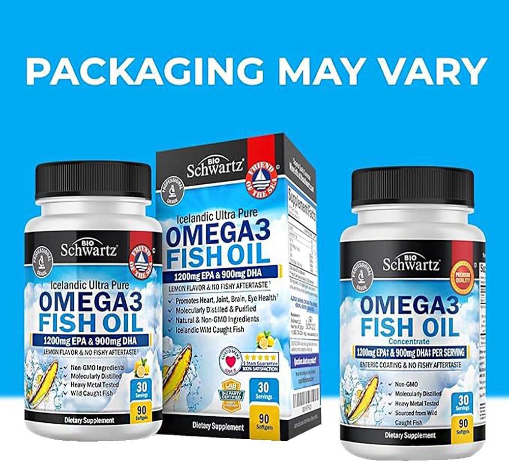 BioSchwartz Triple Strength Omega 3 Fish Oil Softgels and Turmeric Curcumin Complex Bundle (1 Month Supply)