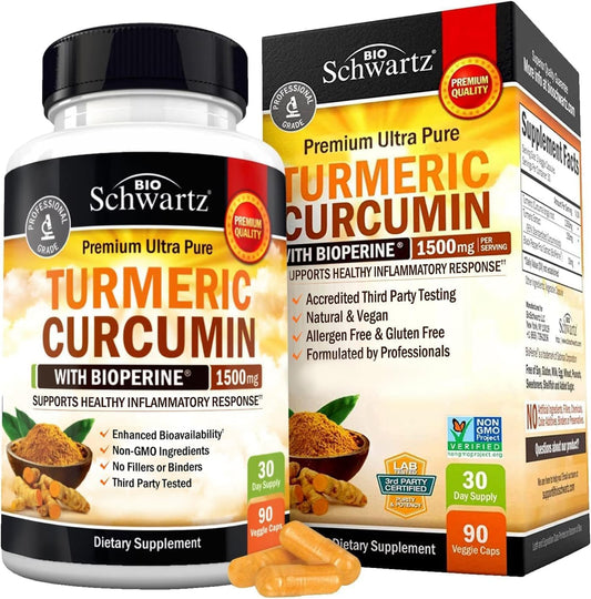 BioSchwartz Turmeric Curcumin 1500 and Sambucus Elderberry with Zinc and Vitamin C - Immune Support Supplement