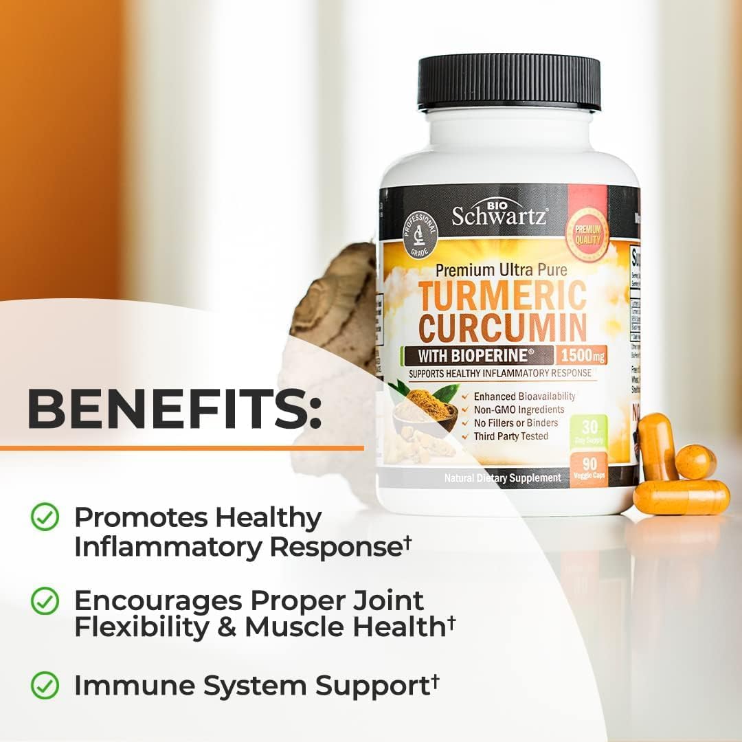 BioSchwartz Turmeric Curcumin 1500 and Sambucus Elderberry with Zinc and Vitamin C - Immune Support Supplement