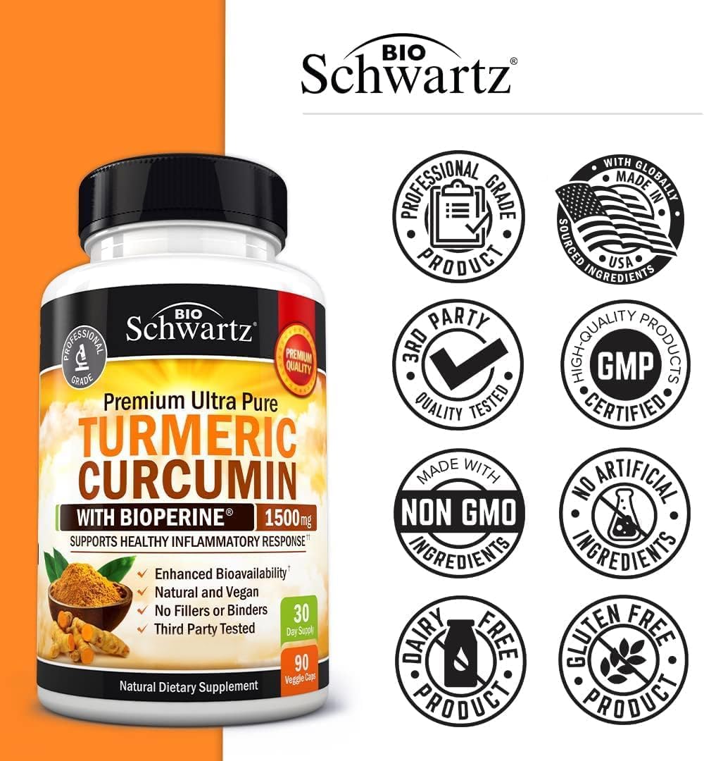 BioSchwartz Turmeric Curcumin 1500 and Sambucus Elderberry with Zinc and Vitamin C - Immune Support Supplement