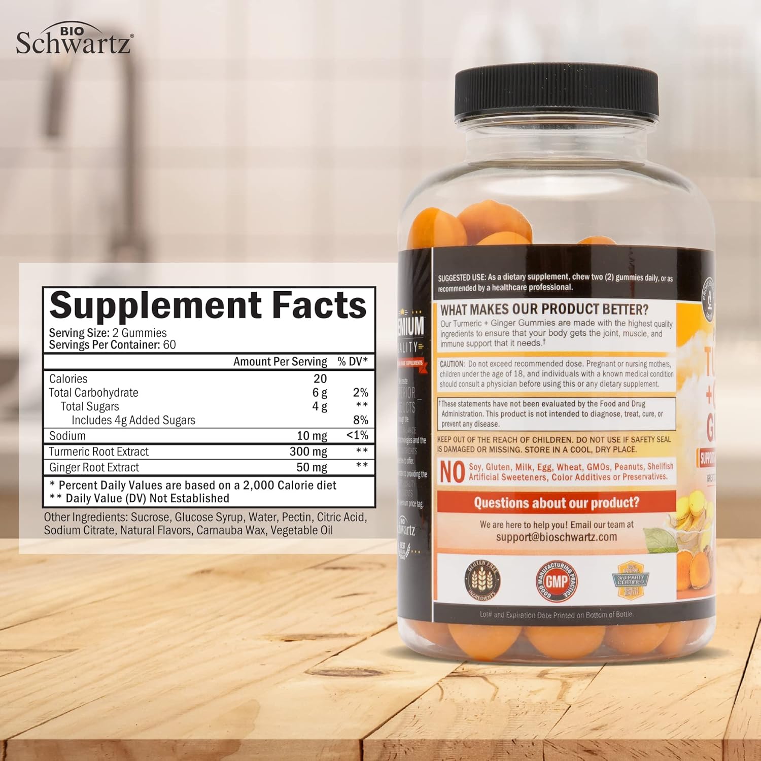 BioSchwartz Turmeric Curcumin with Ginger Gummies - Peach Flavor Joint Support Supplement, High Absorption, Non-GMO, Gluten Free - 120 Count