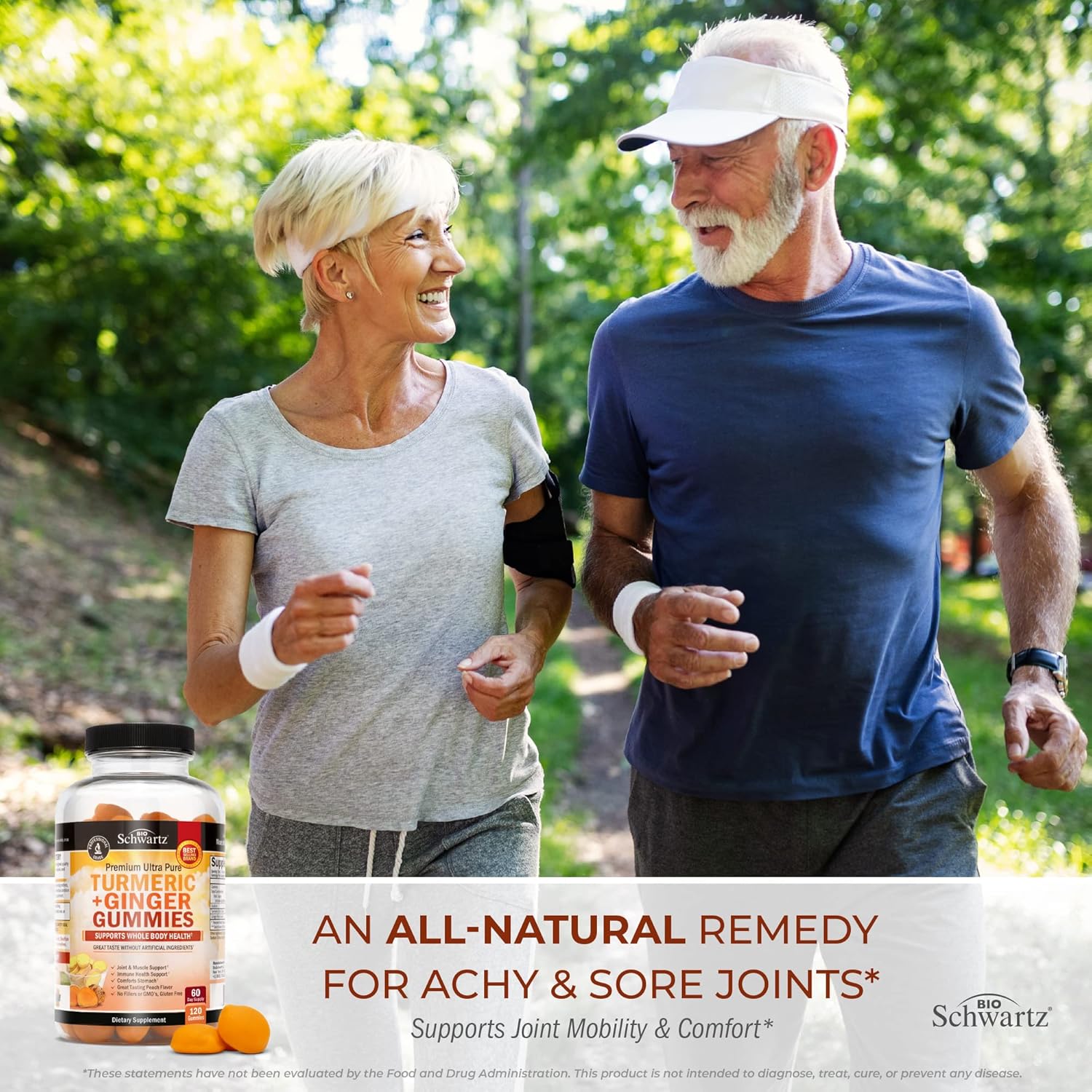 BioSchwartz Turmeric Curcumin with Ginger Gummies - Peach Flavor Joint Support Supplement, High Absorption, Non-GMO, Gluten Free - 120 Count