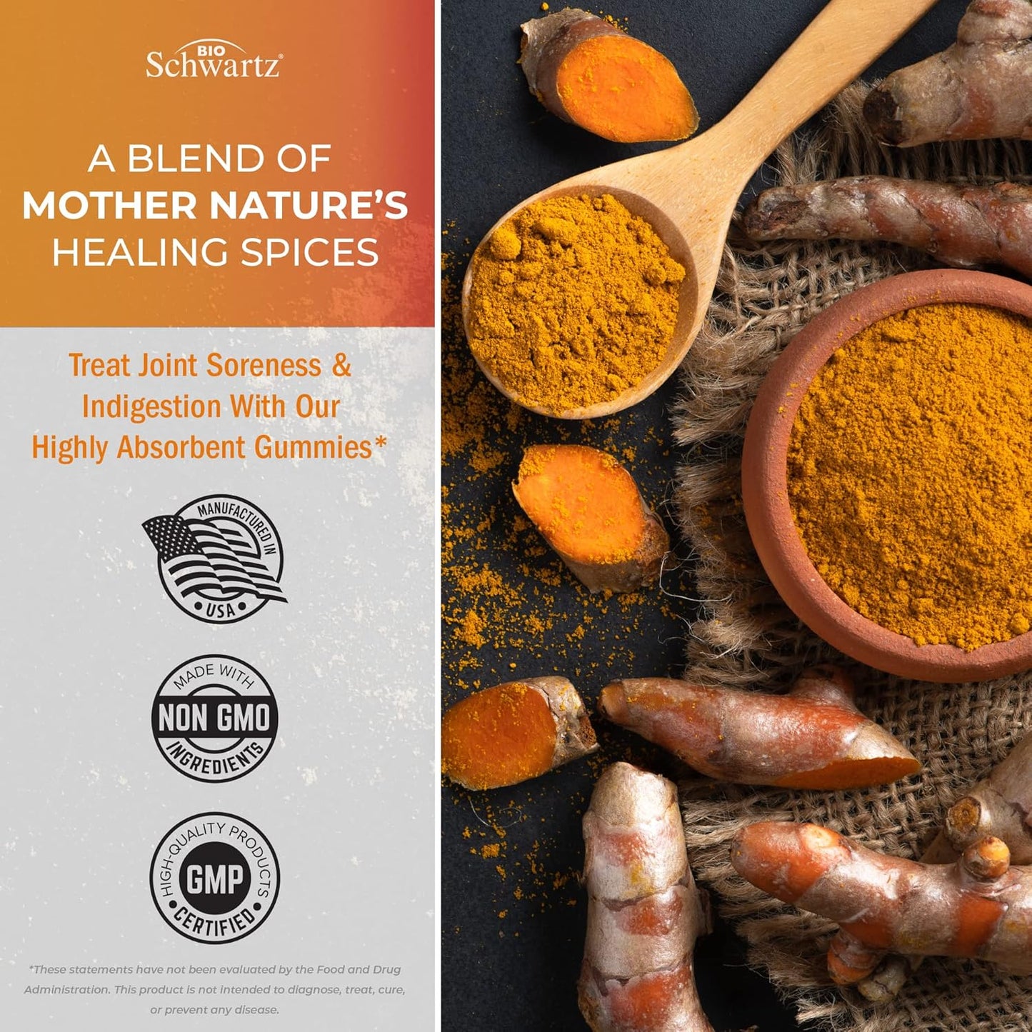 BioSchwartz Turmeric Curcumin with Ginger Gummies - Peach Flavor Joint Support Supplement, High Absorption, Non-GMO, Gluten Free - 120 Count