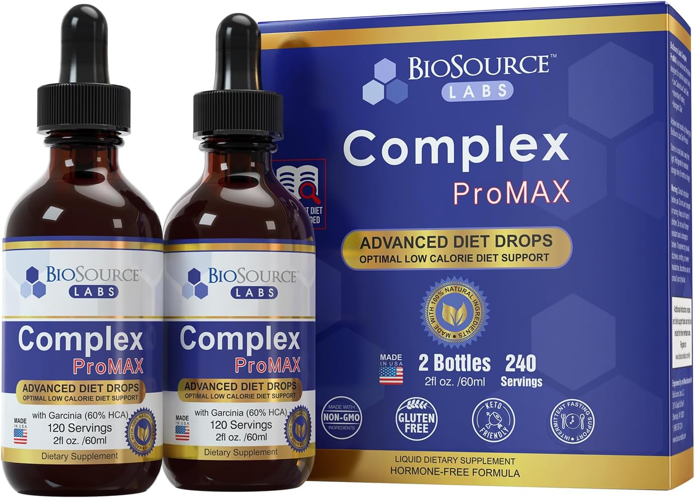 BioSource Labs Complex ProMAX Premium Diet Drops 2 oz - 60 Day Supply (Two Bottles)