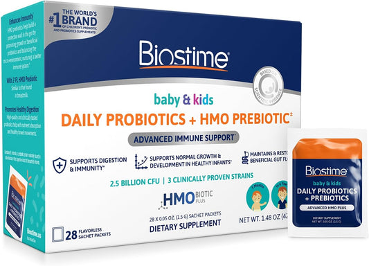 Biostime Baby Probiotic with HMO & Prebiotic Fiber - Immune & Digestive Support for Kids, Toddlers, Infants - 28 Powder Packets