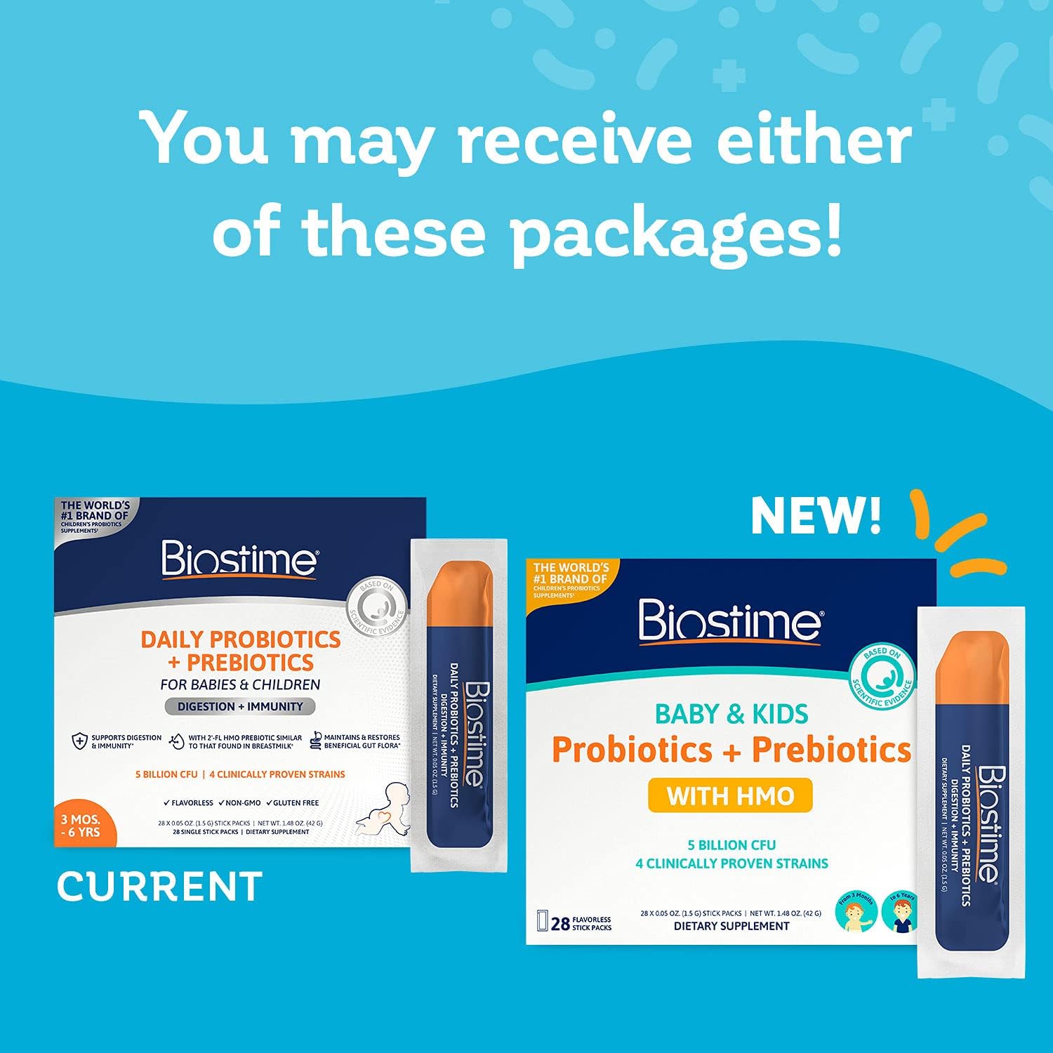 Biostime Baby Probiotic with HMO & Prebiotic Fiber - Immune & Digestive Support for Kids, Toddlers, Infants - 28 Powder Packets