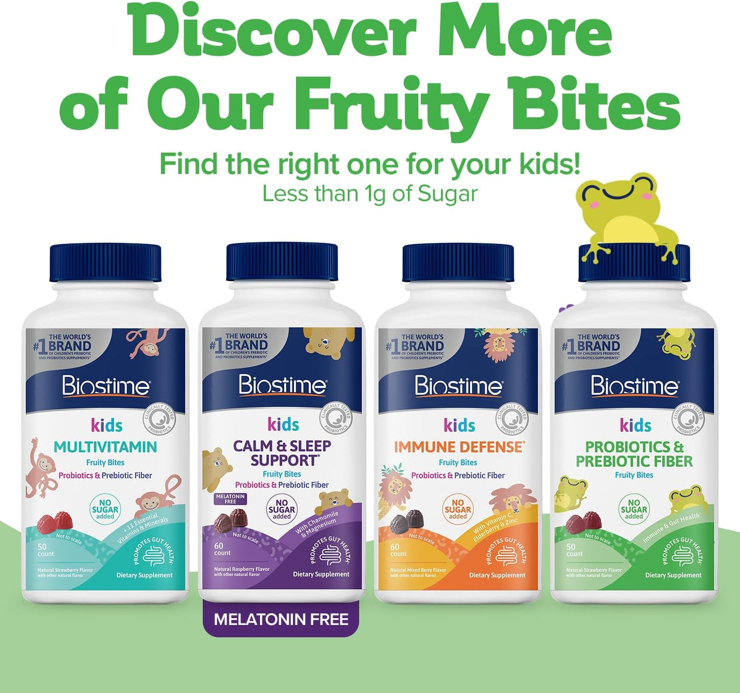 Biostime Kids Probiotic & Prebiotic Fiber Fruity Bites - 50 Count, 3g FOS for Digestive Health, No Sugar, Allergen-Free.