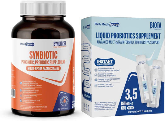 Biota Instant Probiotic Daily Drink with Syndigest Dual Benefit Prebiotic & Probiotic for Digestive Health
