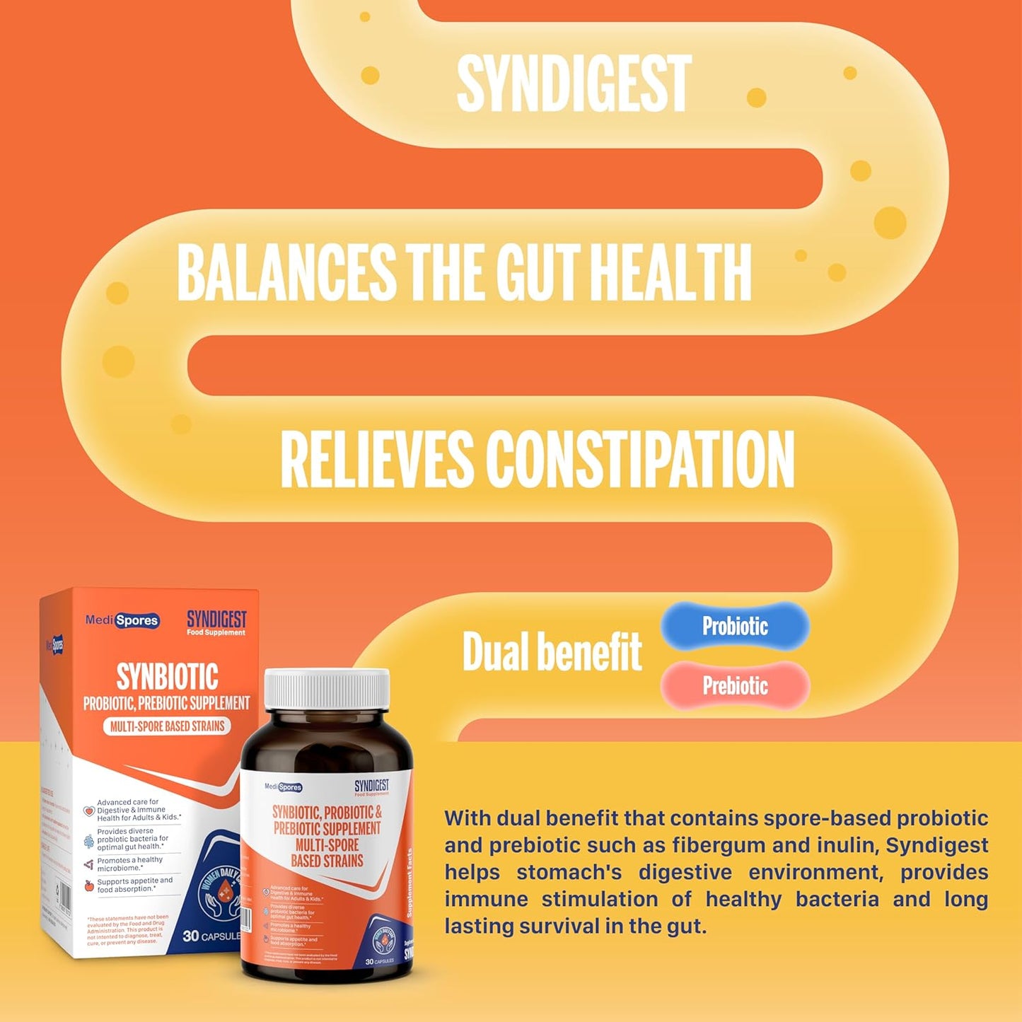 Biota Instant Probiotic Daily Drink with Syndigest Dual Benefit Prebiotic & Probiotic for Digestive Health