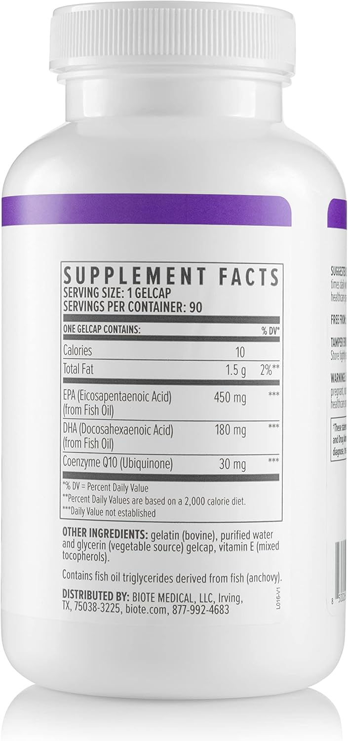 BioTE Nutraceuticals Omega 3 CoQ10 Supplement for Heart and Brain Health - 90 Gel Capsules