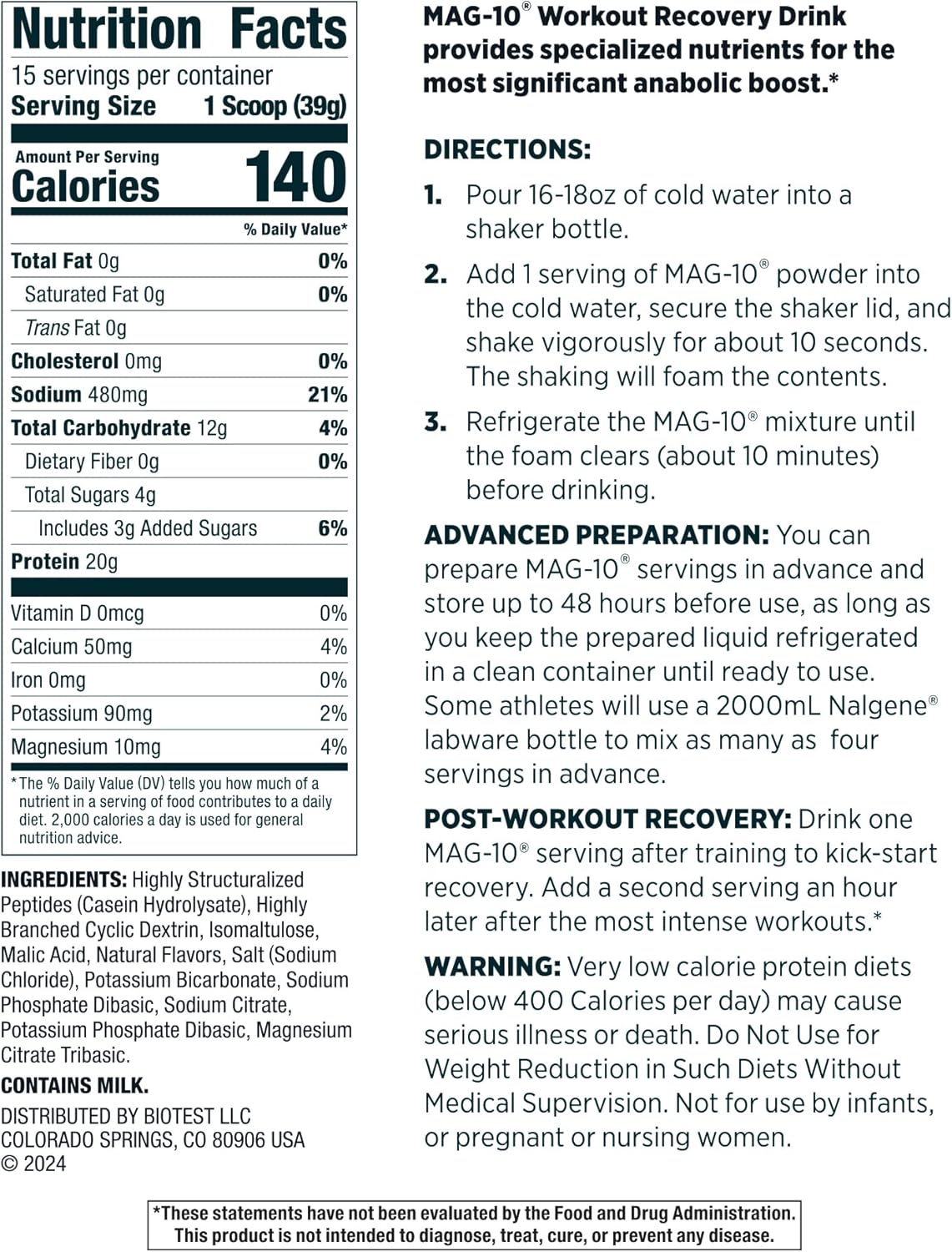 Biotest MAG-10 Recovery Drink Mix - Lemon Flavor, 15 Servings, Fast-Absorbing Peptides & Cluster Dextrin for Muscle Gains & Quick Recovery