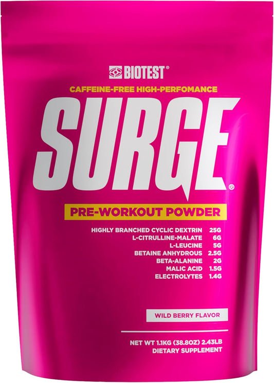 Biotest Surge Intra Workout Supplement with Beta-Alanine, L-Leucine, Citrulline Malate, Betaine, HBCD & Electrolytes for Performance (20 Servings, Berry)