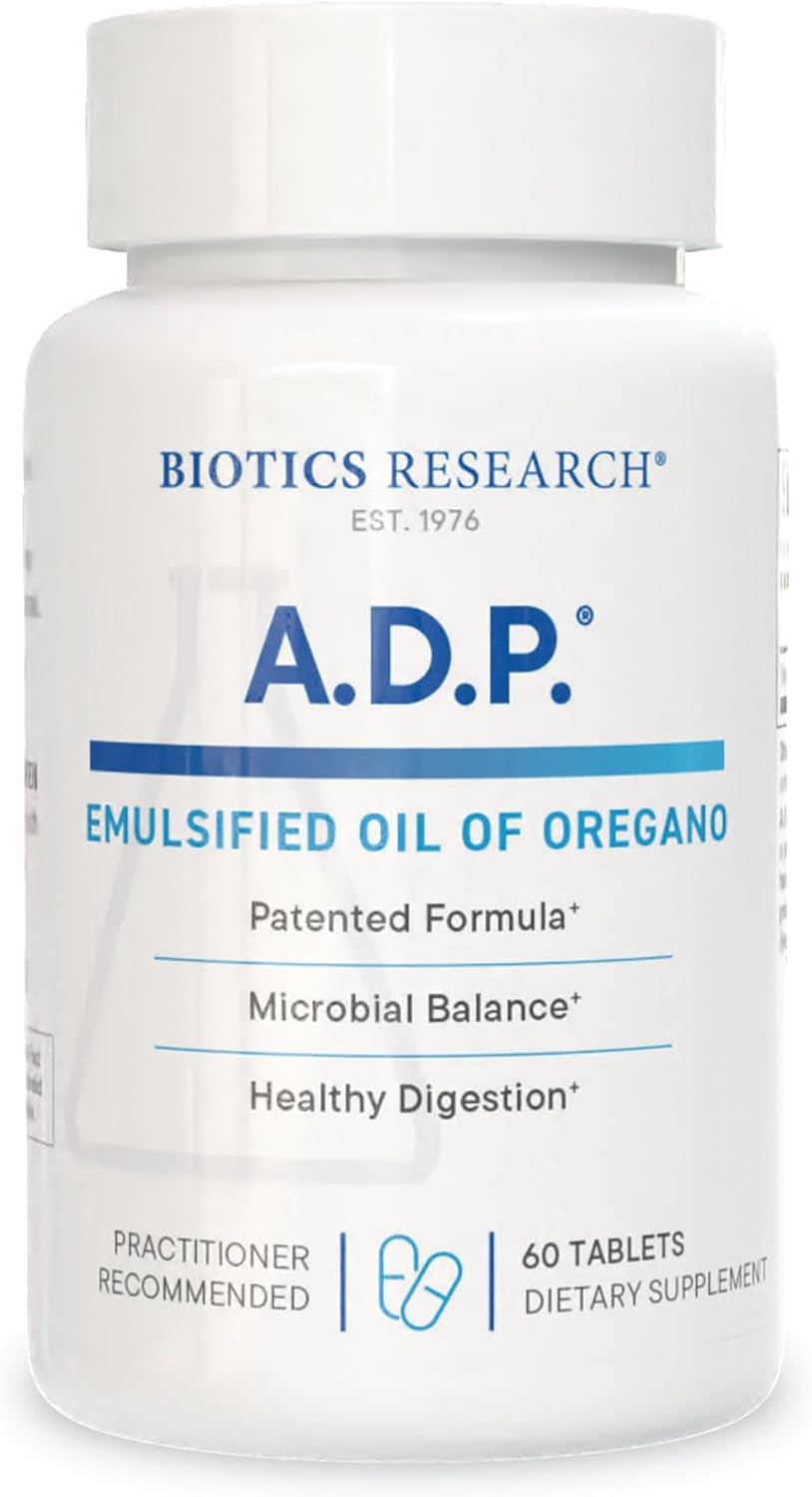 Biotics Research A.D.P. Emulsified Oil of Oregano Tablets - Patented Formula with 50mg Carvacrol - Sustained Release for Gut Health - 60 Pills