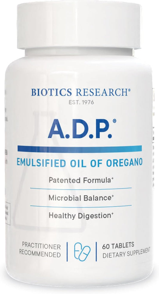 Biotics Research A.D.P. Emulsified Oil of Oregano Tablets - Patented Formula with 50mg Carvacrol - Sustained Release for Gut Health - 60 Pills