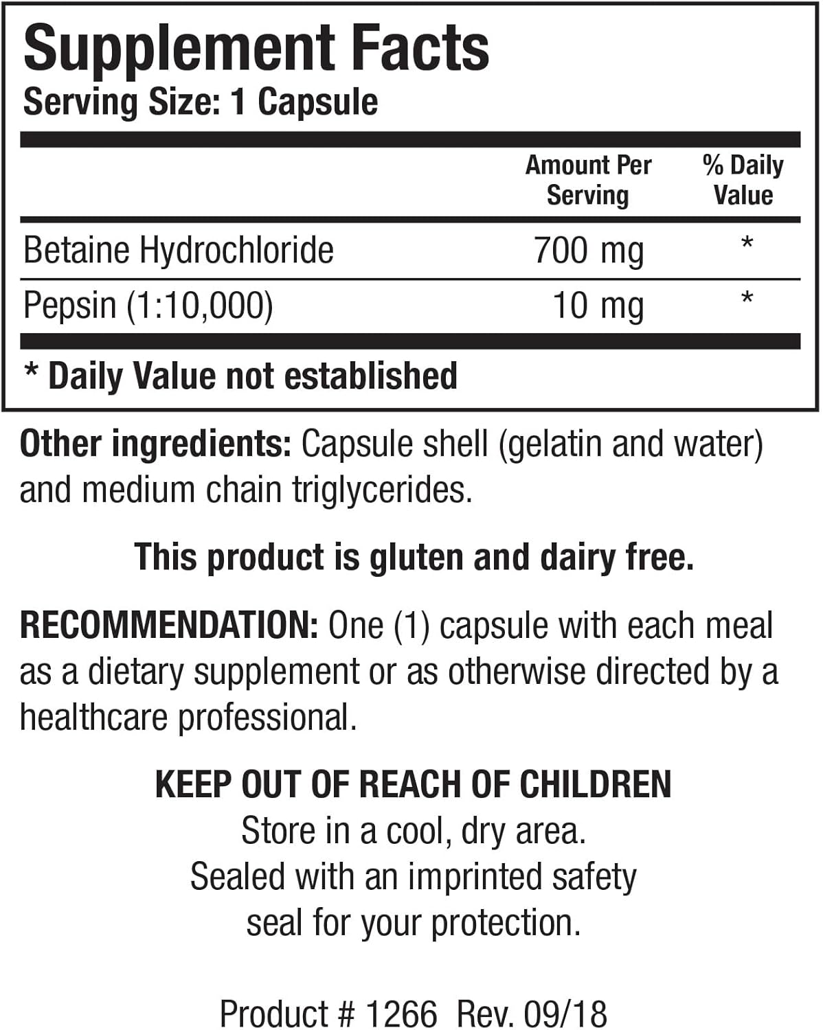 Biotics Research Betaine Plus HP Capsules - Digestive Function Support with High Potency Hydrochloric Acid, 90 Count