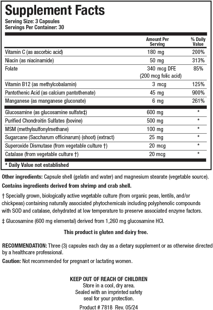 Biotics Research ChondroSamine S: Joint & Connective Tissue Support, 600mg Glucosamine, MSM, Vitamin C, Manganese, 90 Capsules