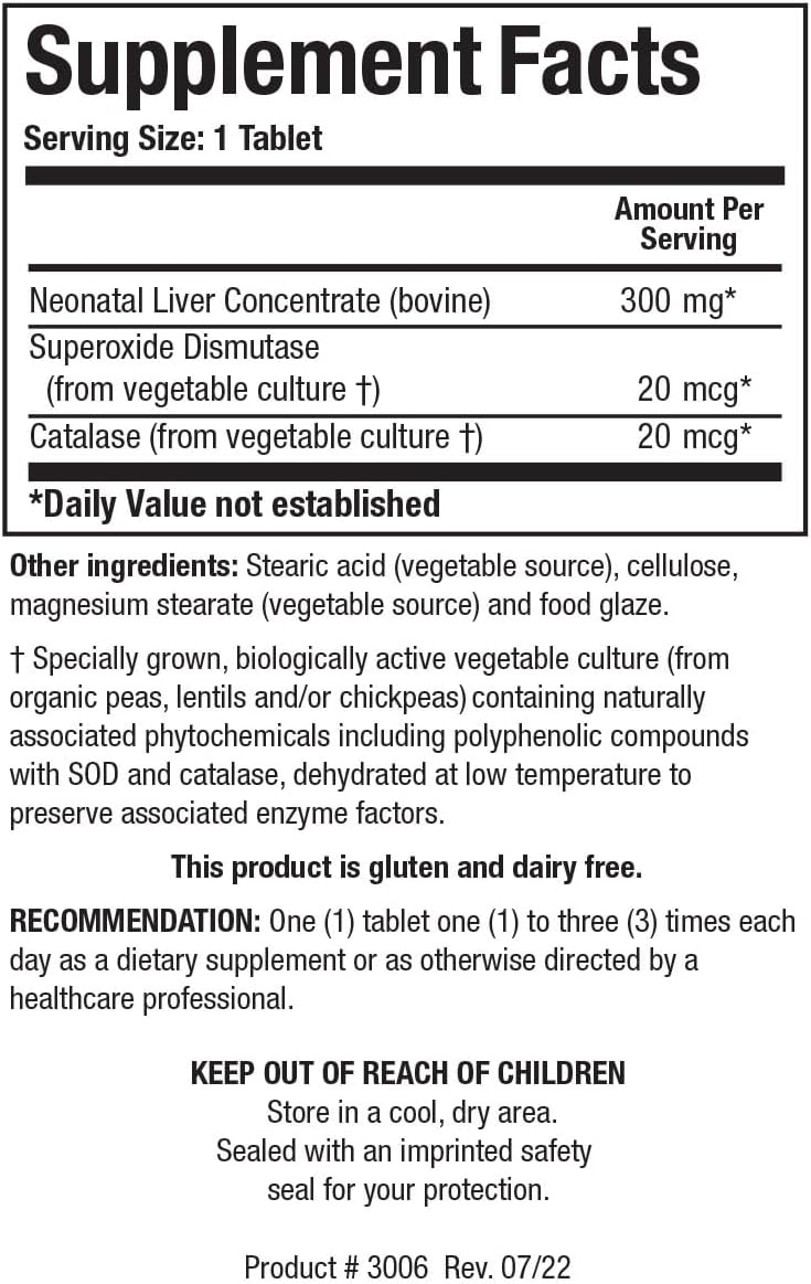 Biotics Research Cytozyme LV Neonatal Liver: Supports Liver Health, B Vitamins, Iron, SOD & Catalase - 60 Tabs