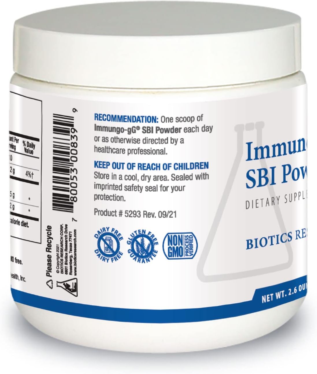 Biotics Research Immuno-gG SBI Powder: Ultimate IgG Gut Health Support - Dairy Free 2.6 Oz