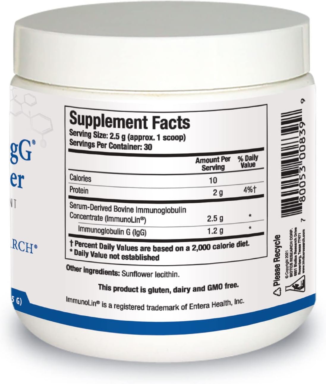 Biotics Research Immuno-gG SBI Powder: Ultimate IgG Gut Health Support - Dairy Free 2.6 Oz