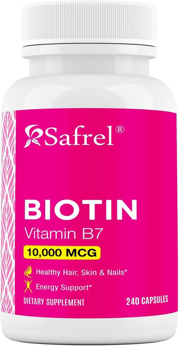 Biotin 10,000mcg Capsules - Vitamin B7 Supplement for Hair, Skin & Nails, Metabolism Support - 240 Count, Vegetarian, Gluten Free, Non-GMO