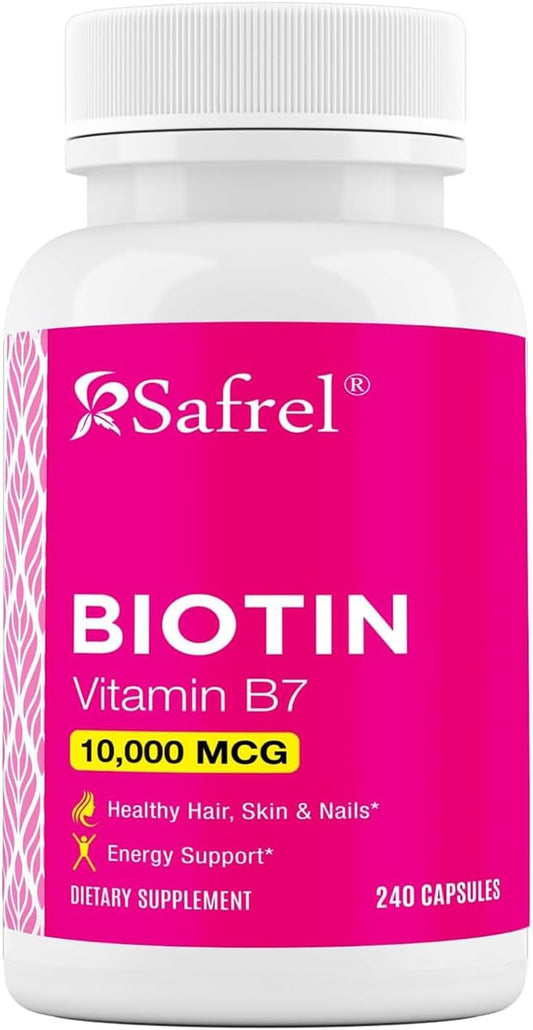 Biotin 10,000mcg Capsules - Vitamin B7 Supplement for Hair, Skin & Nails, Metabolism Support - 240 Count, Vegetarian, Gluten Free, Non-GMO