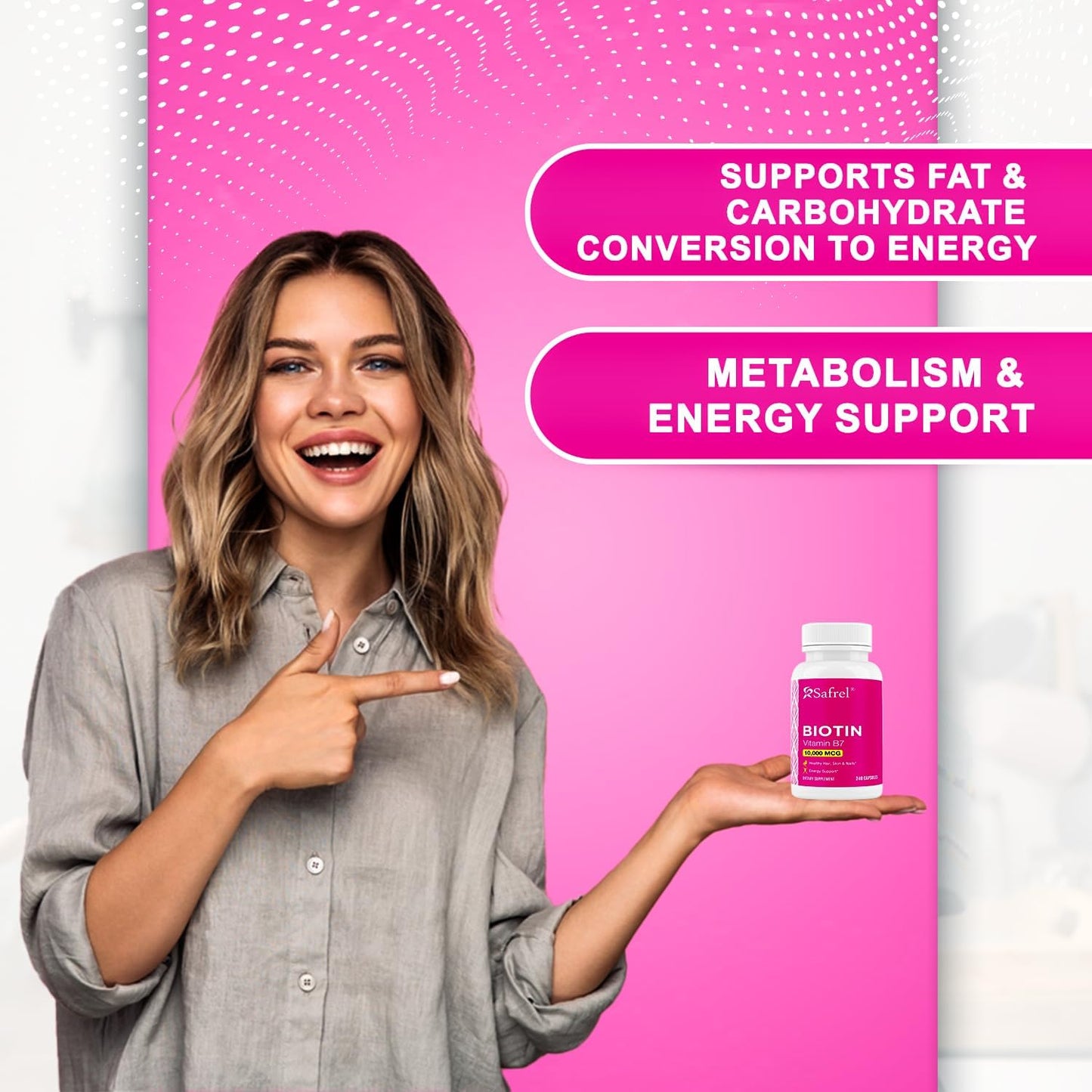 Biotin 10,000mcg Capsules - Vitamin B7 Supplement for Hair, Skin & Nails, Metabolism Support - 240 Count, Vegetarian, Gluten Free, Non-GMO