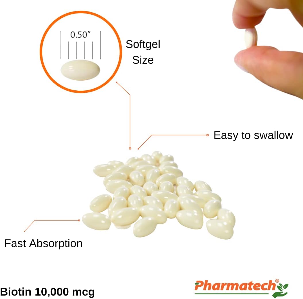 Biotin 10000mcg Supplement for Hair Growth, Skin, and Nails - 120 Softgels, Vitamin B7 for Women, Gluten Free