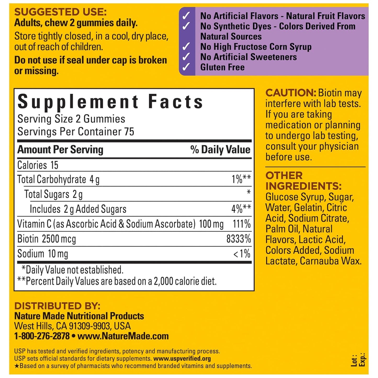 Biotin 2500 mcg Gummies for Hair, Skin, Nails - 150 Count - 75 Day Supply