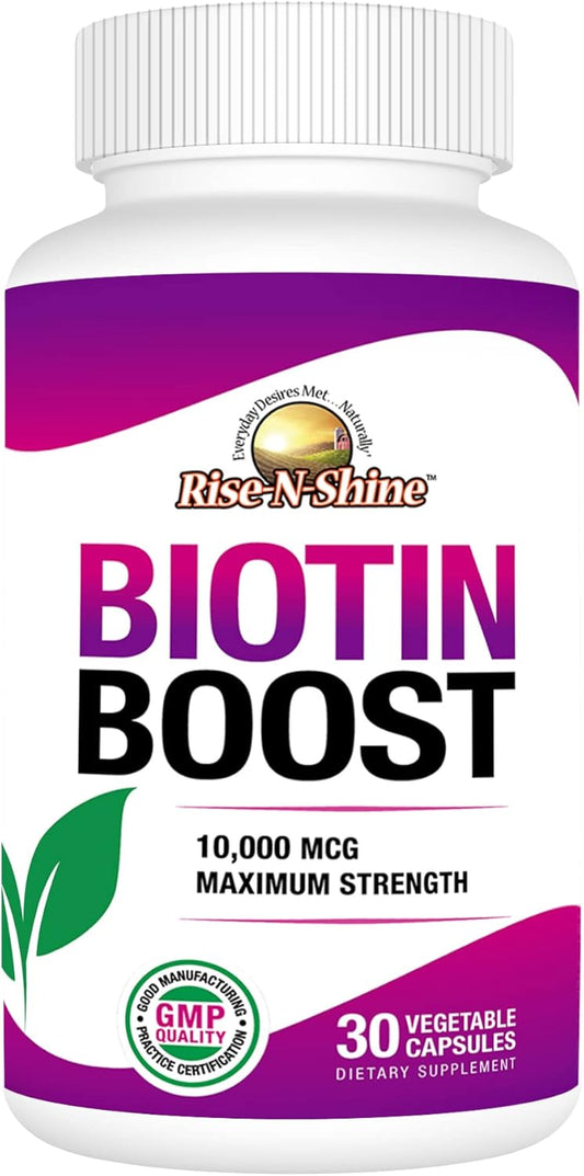 Biotin Boost 10,000 mcg Capsules for Hair, Skin, Nails, and Lashes - 30 Count Pack