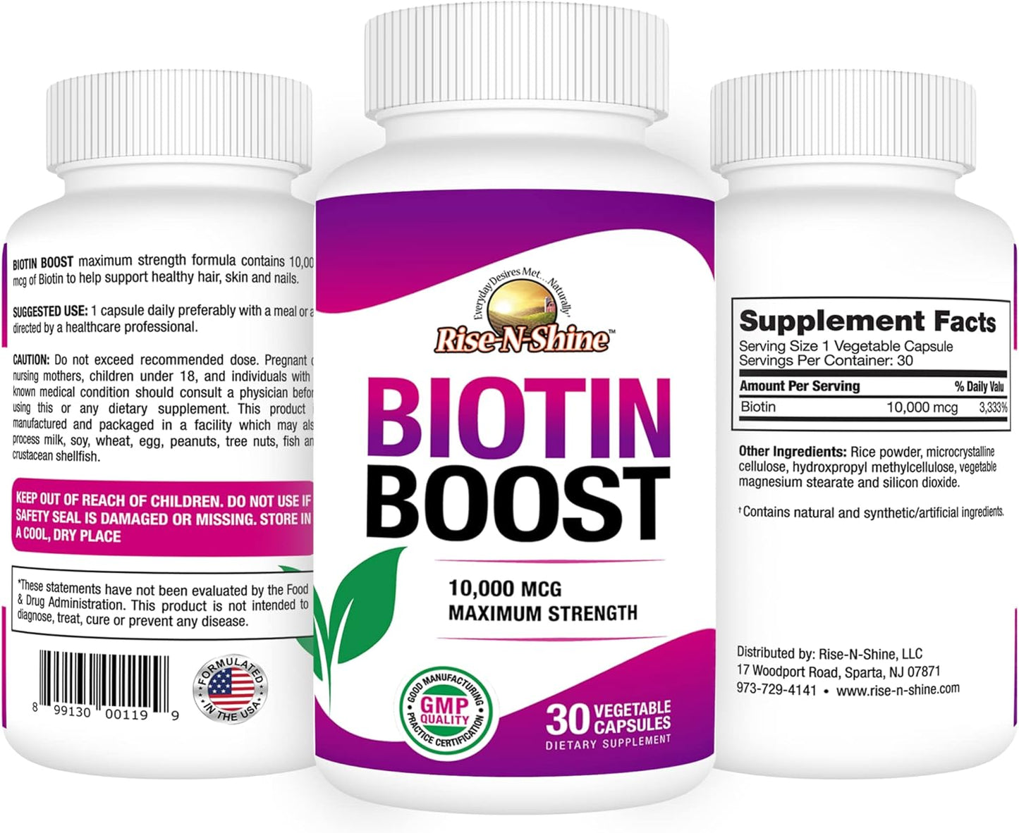 Biotin Boost 10,000 mcg Capsules for Hair, Skin, Nails, and Lashes - 30 Count Pack