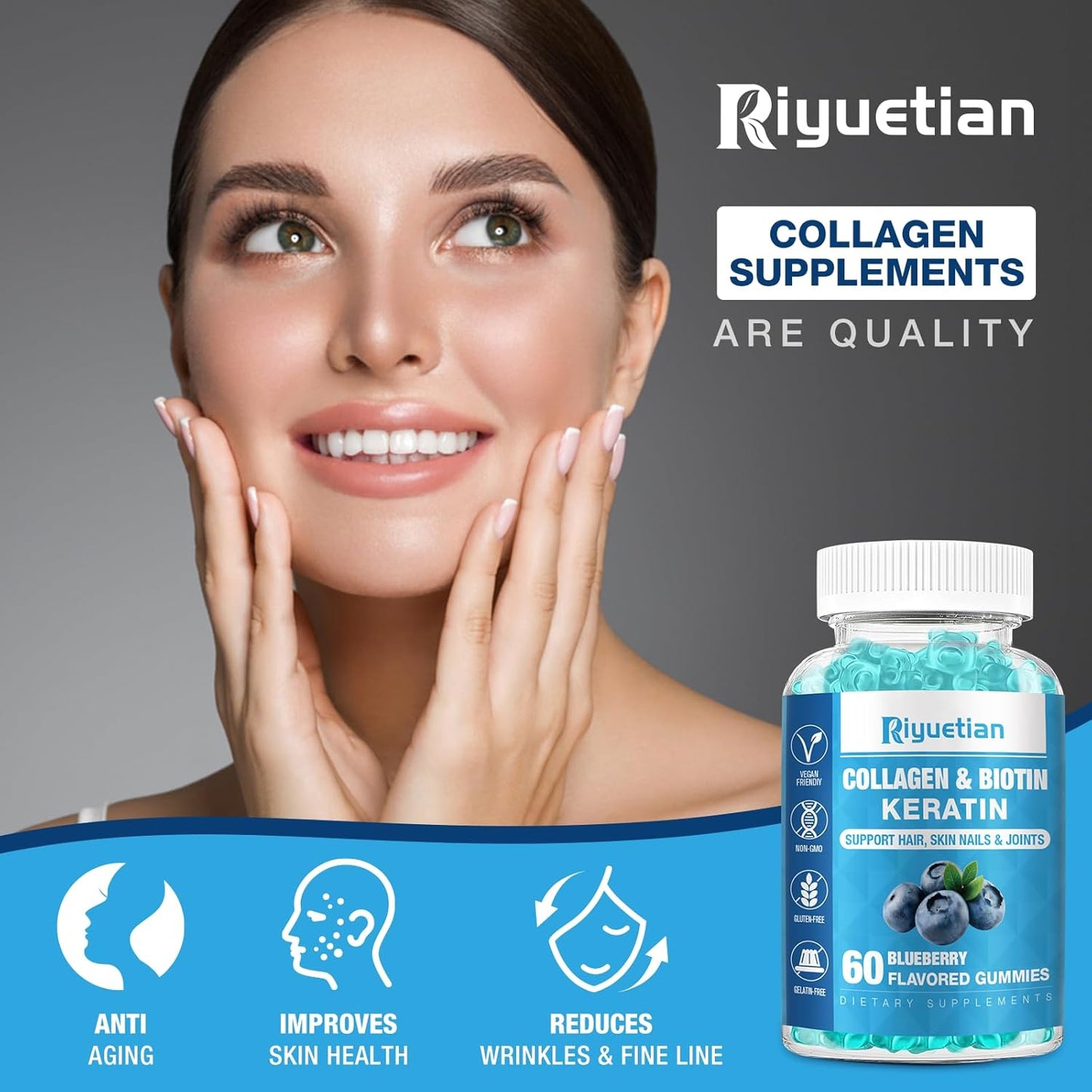 Biotin & Collagen Gummies for Hair, Skin, Nails - Women & Men - 60 Vegan Gummies - 15000mcg Biotin - Non-GMO Hair Vitamins