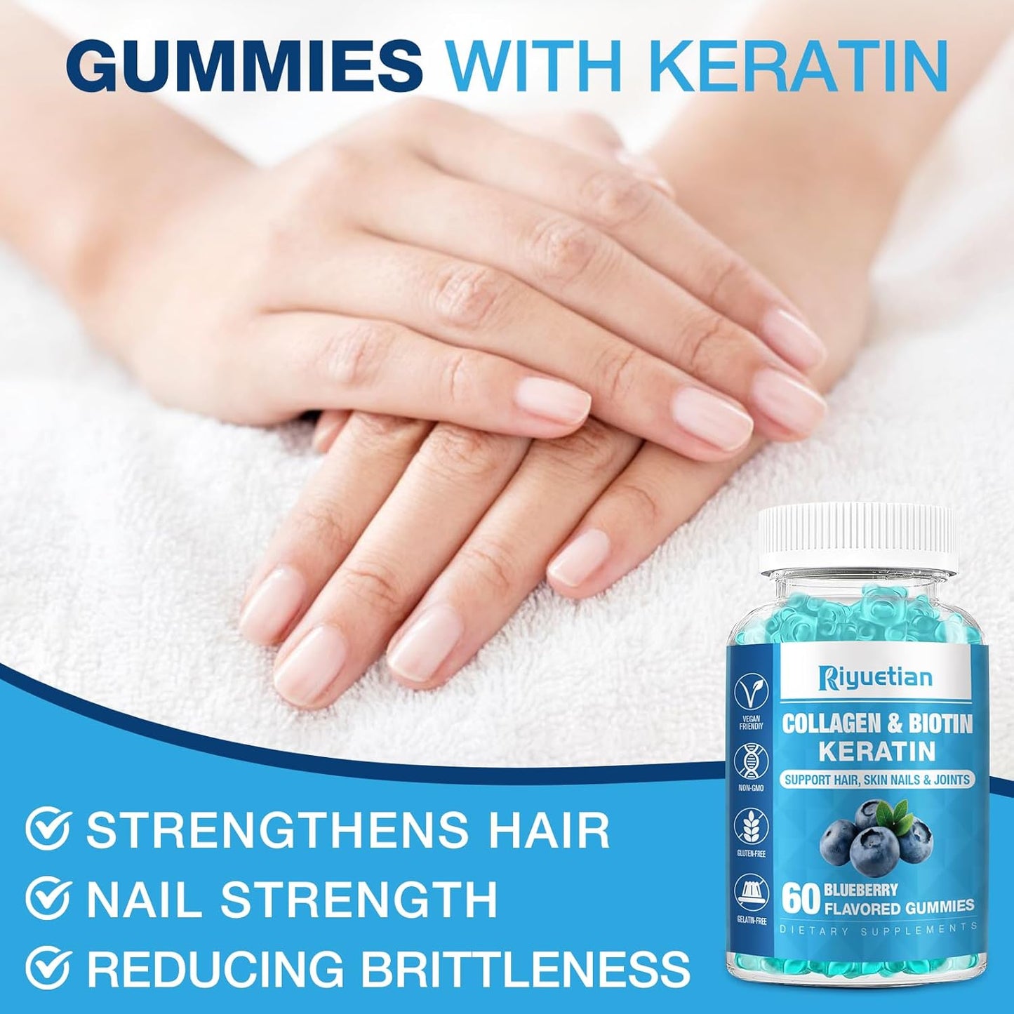 Biotin & Collagen Gummies for Hair, Skin, Nails - Women & Men - 60 Vegan Gummies - 15000mcg Biotin - Non-GMO Hair Vitamins