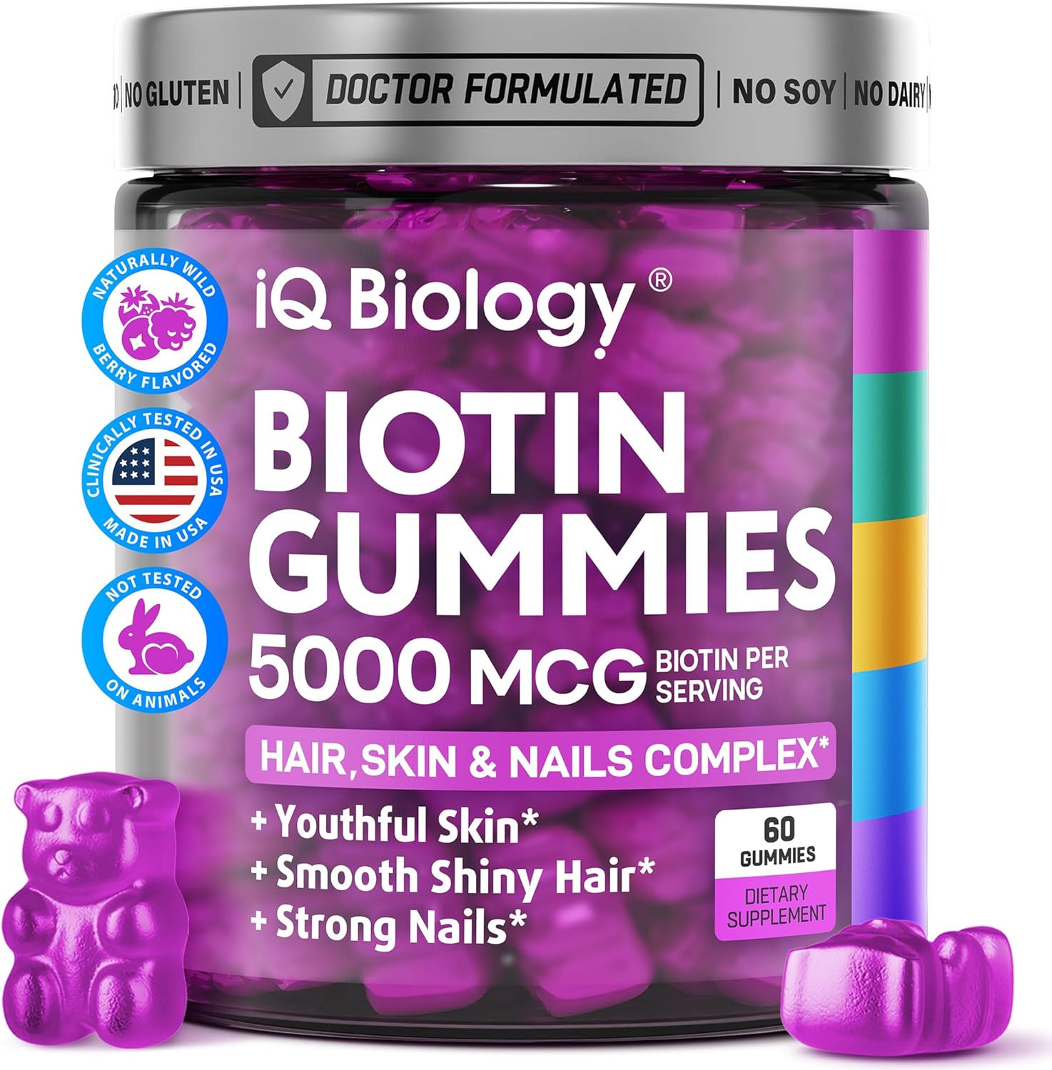 Biotin Collagen Keratin Gummies for Hair, Skin, Nails - Hair Growth Supplement for Men & Women - Multivitamin Biotin Bears