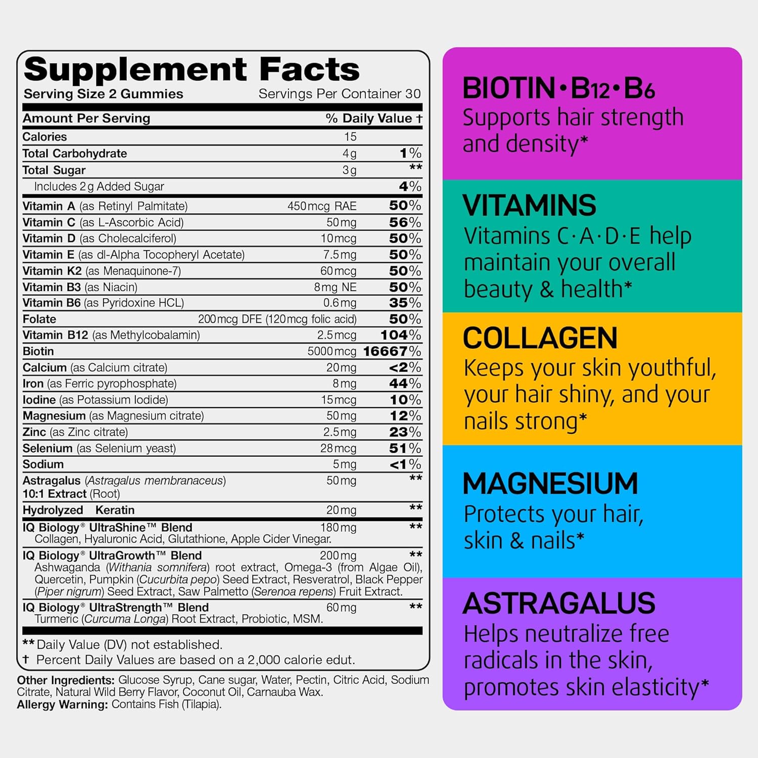 Biotin Collagen Keratin Gummies for Hair, Skin, Nails - Hair Growth Supplement for Men & Women - Multivitamin Biotin Bears