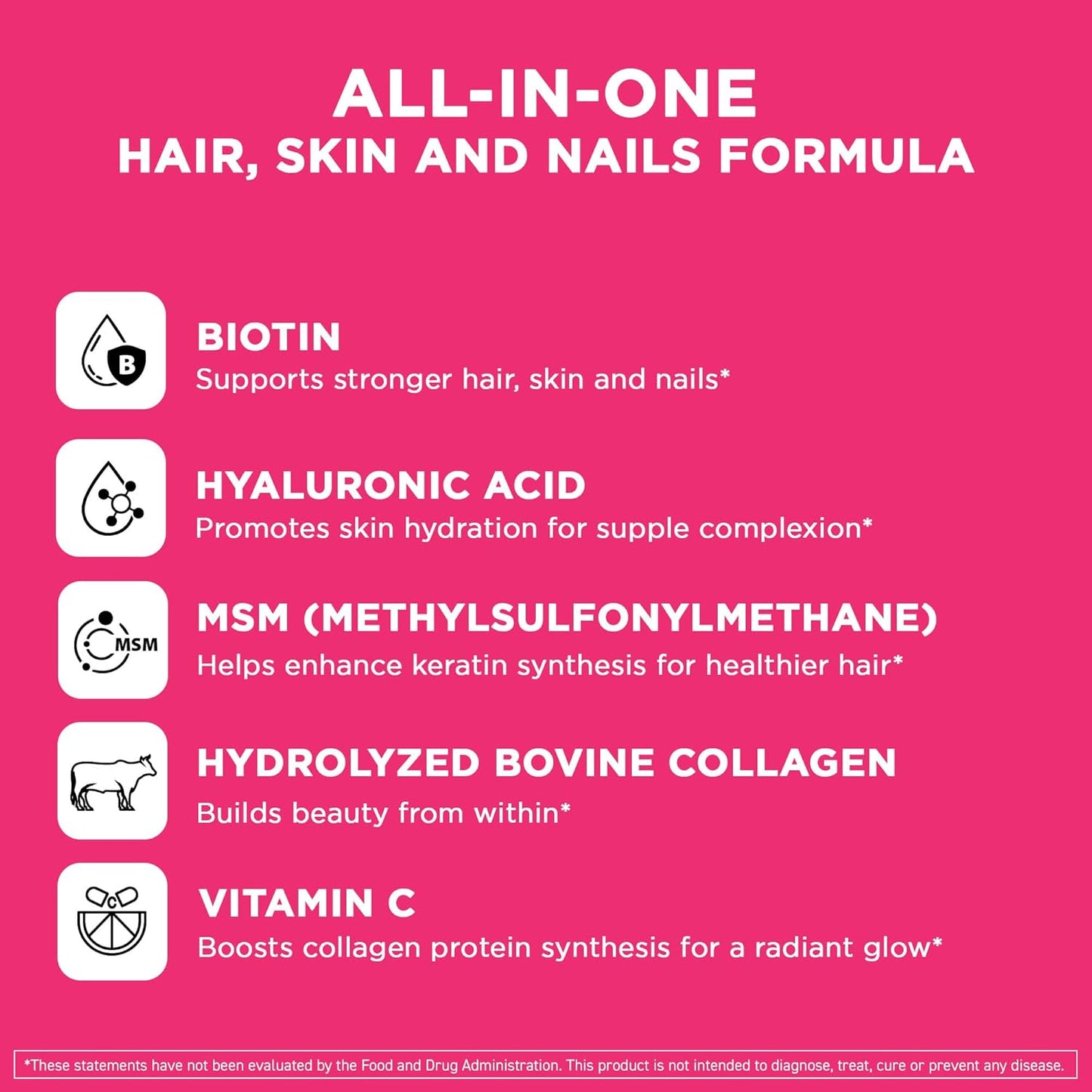 Biotin Complex Multi Collagen Supplement for Skin, Hair, Nails - Vital Vitamins Formula