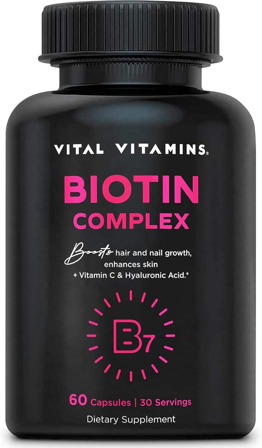 Biotin Complex Pills with Hyaluronic Acid, MSM, Collagen & Vitamin C - 60 Capsules for Hair, Skin & Nails