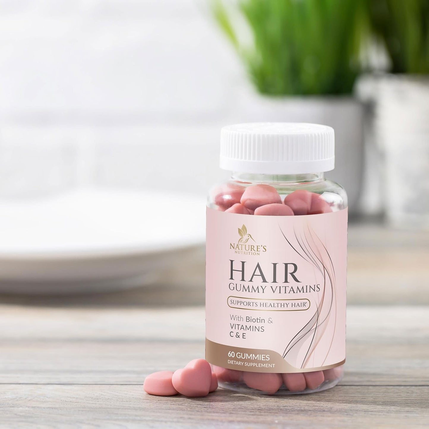 Biotin Gummies for Hair Growth, Vitamin-Enriched Vegetarian Supplement - 60 Sugar-Free Gummies with Vitamins A, B12, C, D, E, Folic Acid - Promotes Strong, Beautiful Hair and Nails
