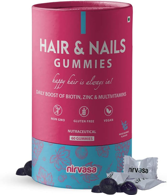 Biotin Hair and Nail Gummies for Healthy Skin, Nails, and Hair | Men and Women's Supplement | Mixed Berries Flavored - 60 Gummies