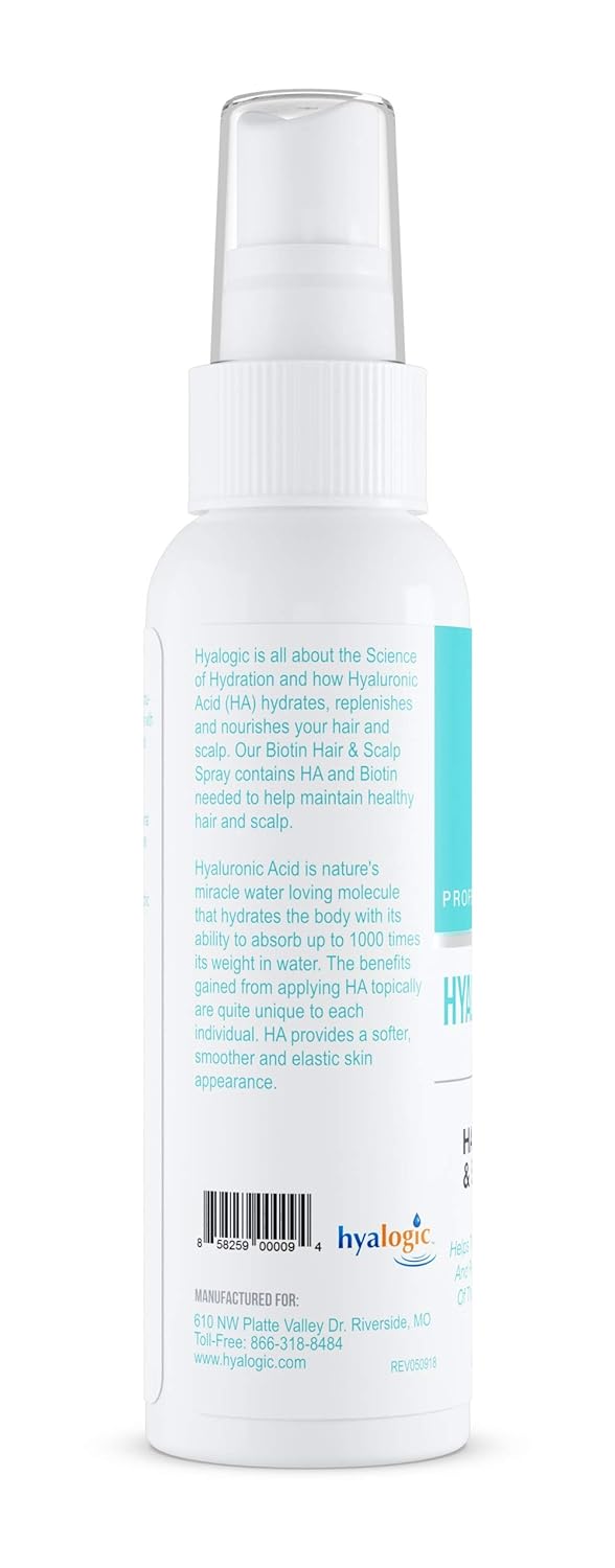 Biotin Hair Growth Spray with Hyaluronic Acid for Thinning Hair - Professional Scalp Hydration and Volumizing Product - Non-Greasy Formula (4 Fl oz)