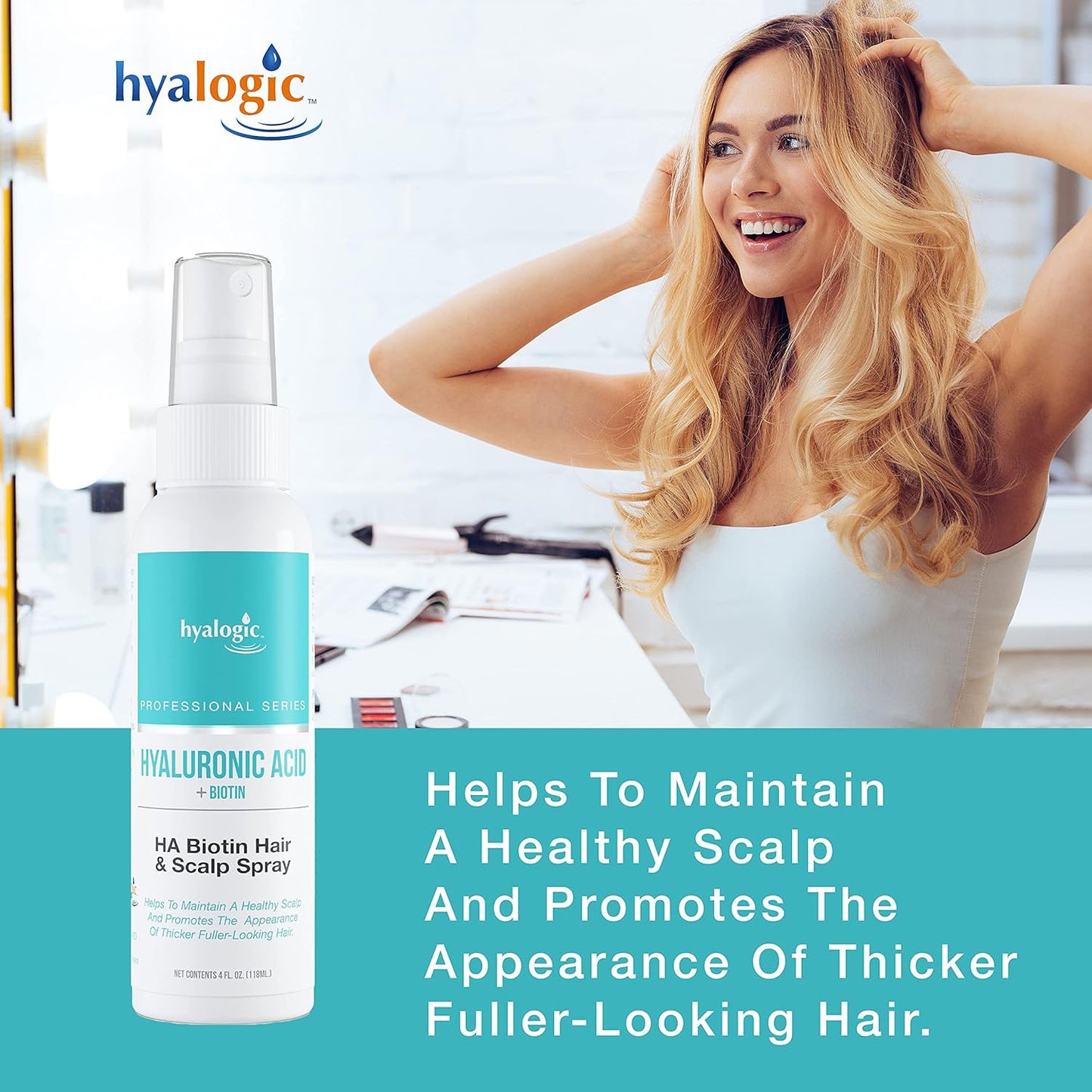 Biotin Hair Growth Spray with Hyaluronic Acid for Thinning Hair - Professional Scalp Hydration and Volumizing Product - Non-Greasy Formula (4 Fl oz)