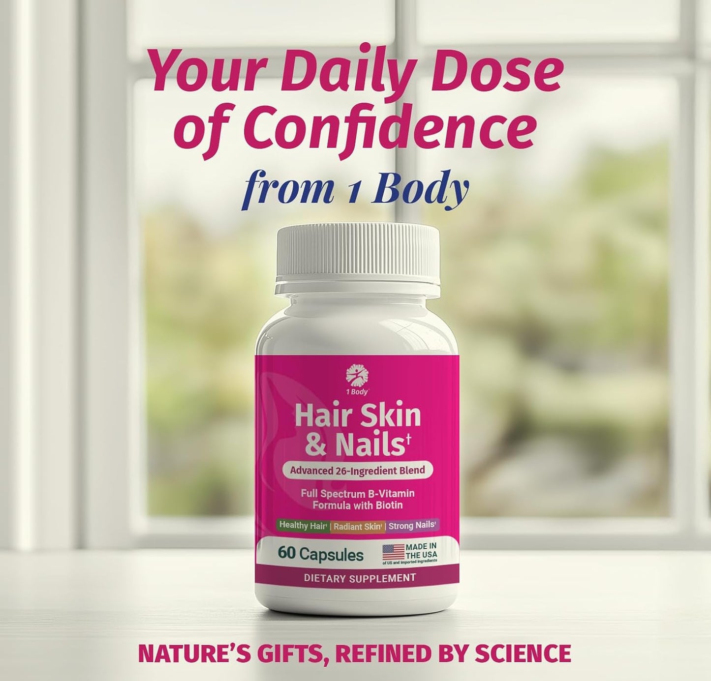 Biotin Hair Skin Nails Vitamins - 26 Vitamins Minerals Herb Extracts - Hair Nail Growth, Skin Glow - Men Women - 60 Vegan Capsules