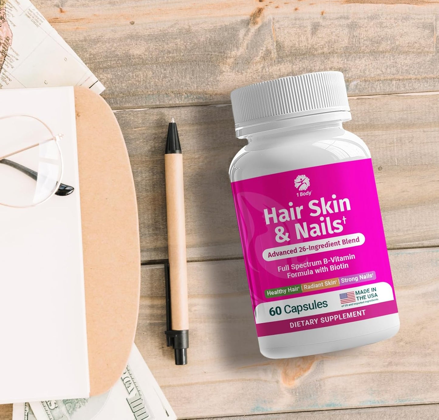 Biotin Hair Skin Nails Vitamins - 26 Vitamins Minerals Herb Extracts - Hair Nail Growth, Skin Glow - Men Women - 60 Vegan Capsules