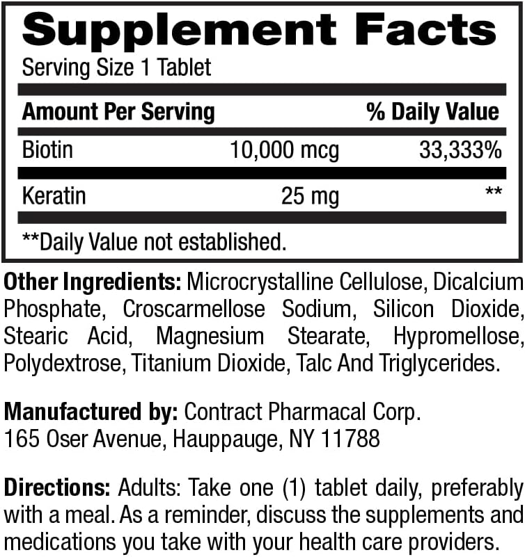 Biotin & Keratin Supplement for Healthy Hair, Nails, and Skin - 60 Day Supply