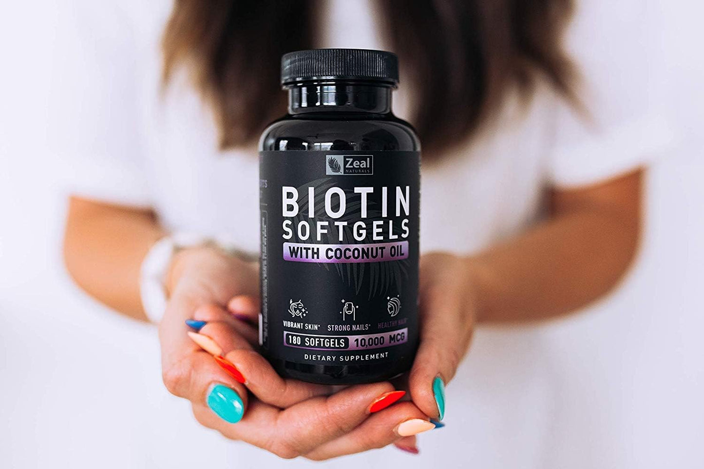 Biotin with Coconut Oil 10000mcg (180 Softgels) - Hair, Skin, Nails Vitamins - Women & Men Hair Growth Supplement