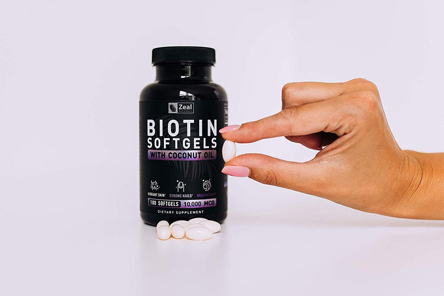 Biotin with Coconut Oil 10000mcg (180 Softgels) - Hair, Skin, Nails Vitamins - Women & Men Hair Growth Supplement