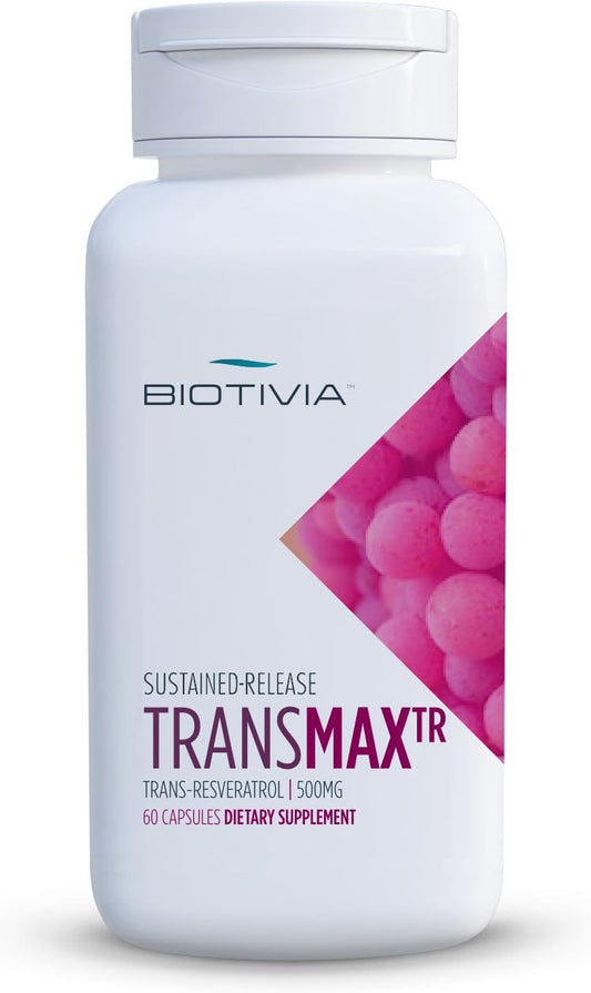 Biotivia Transmax Time Release Resveratrol Supplement - 500mg Trans-resveratrol + Polydatin for Better Absorption - High Potency, Vegetarian, Premium Quality - Physician's Choice - 60 Tablets.
